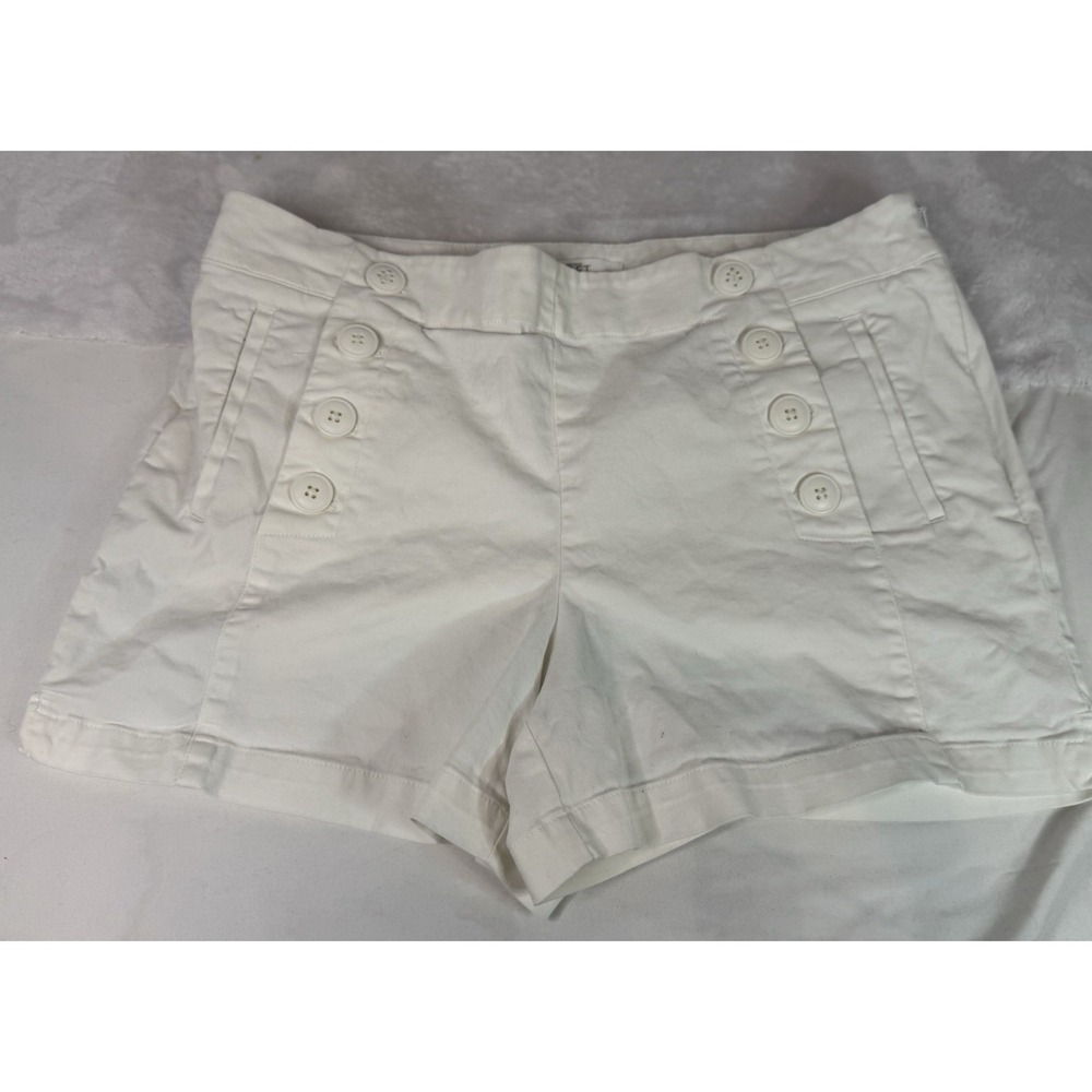 Ann Taylor LOFT Riviera Shorts White Sailor Button Stretch Cotton Size 6 Yacht